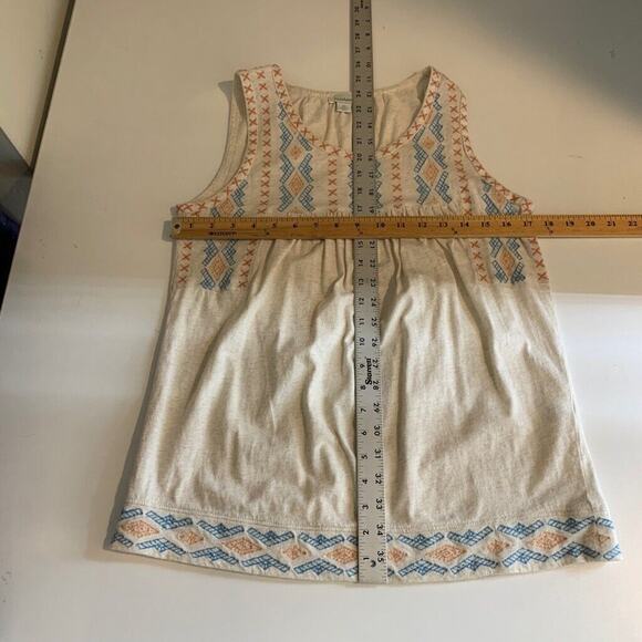 Sundance Tank Top Womens XS Extra Small Beige Cotton Pleated Boho Embroidered - Picture 6 of 10